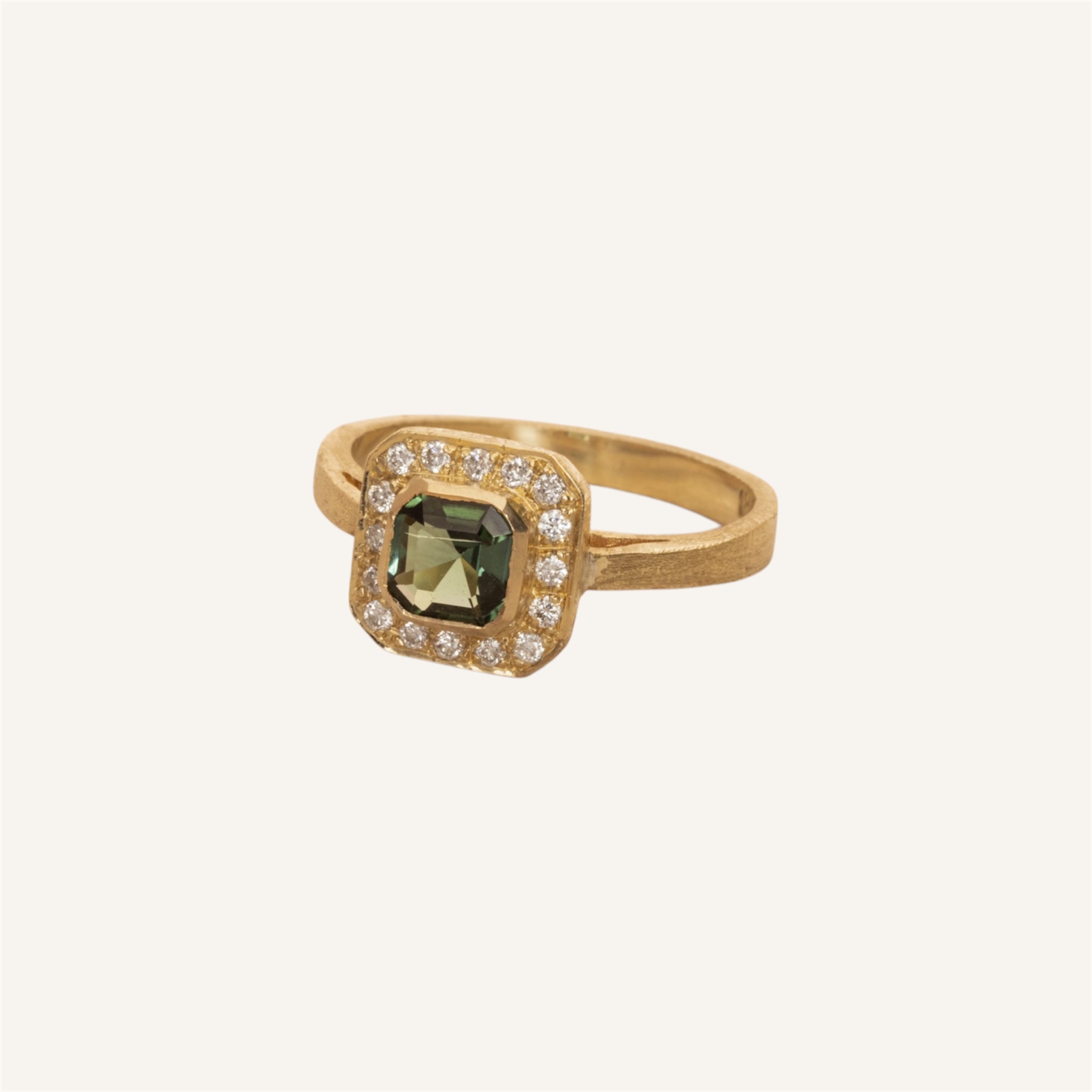 Green Tourmaline & Diamond Halo Ring