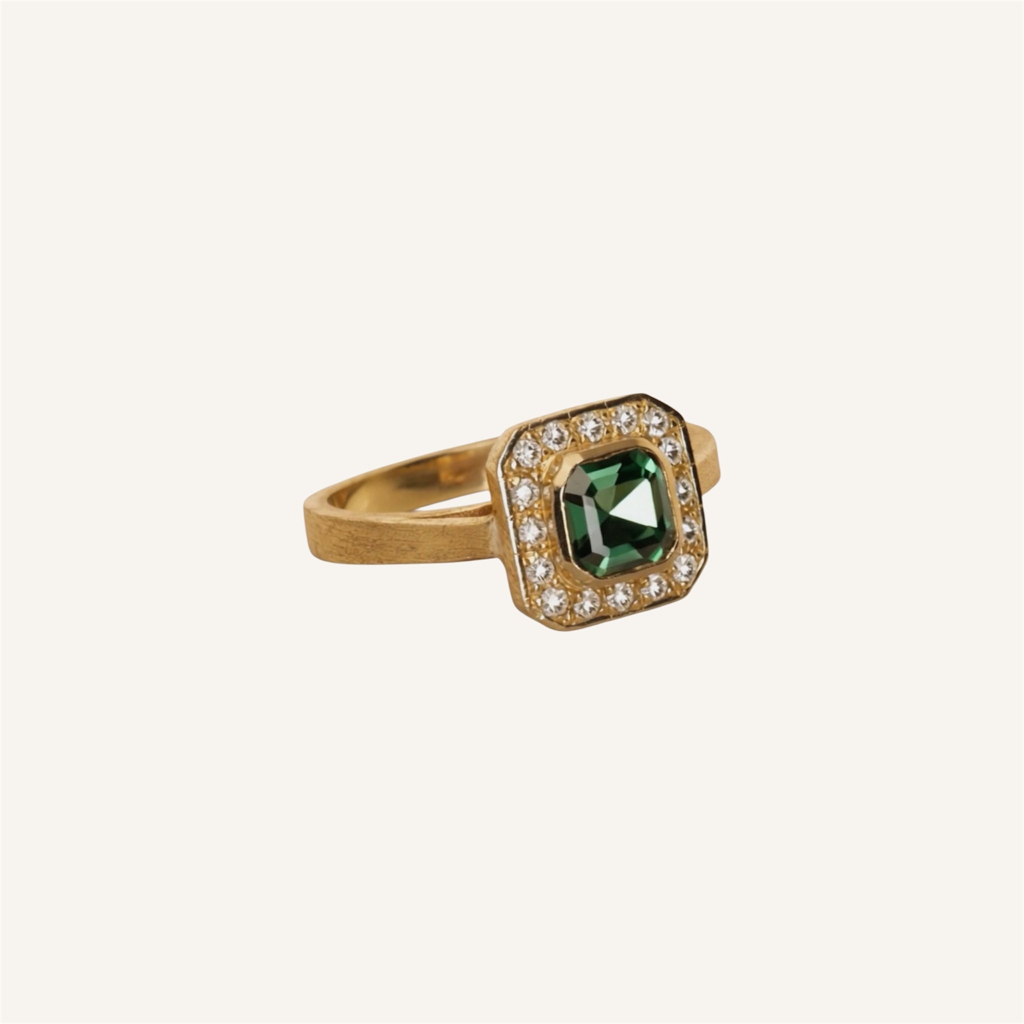 Green Tourmaline & Diamond Halo Ring