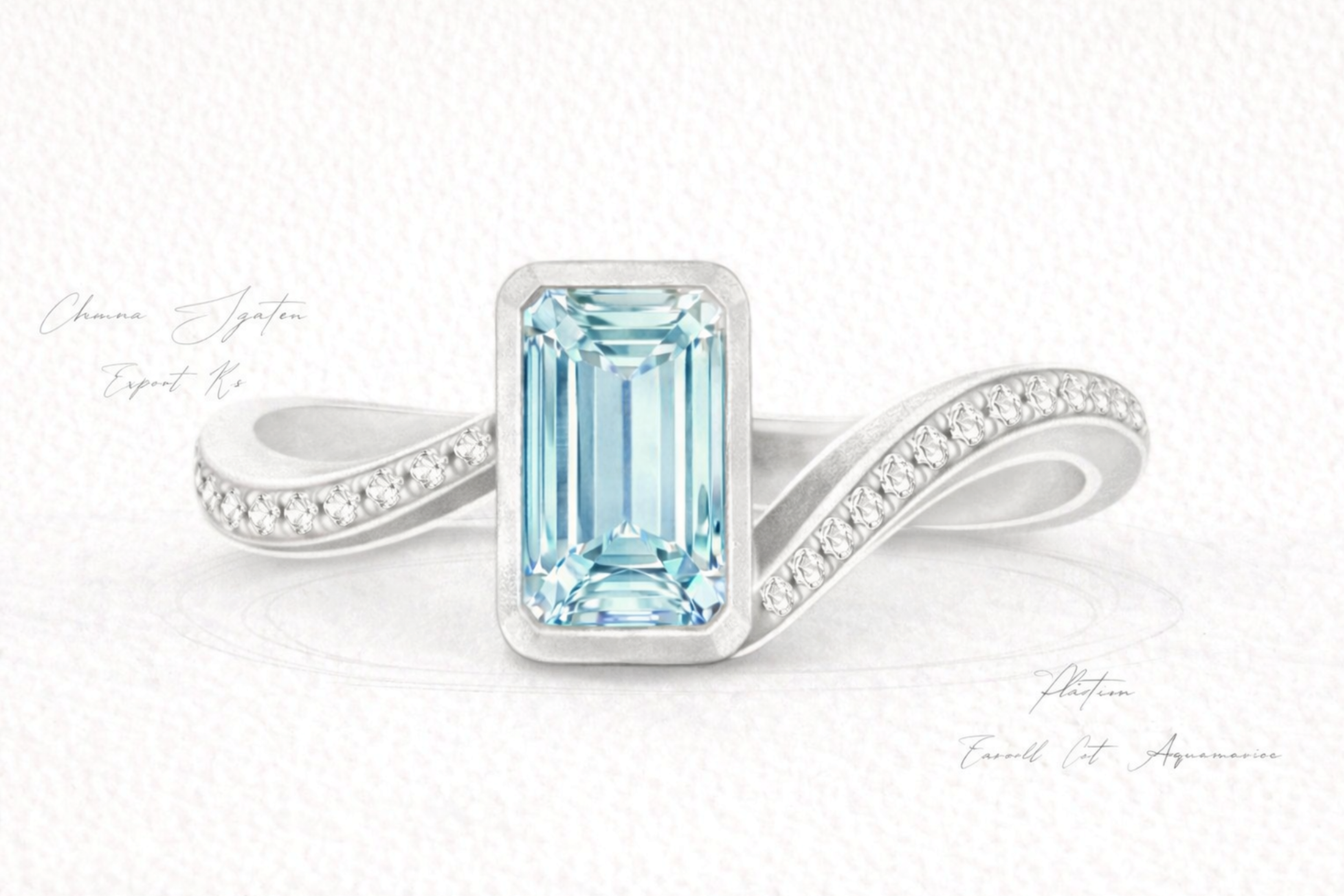 Sculptural Chroma Aquamarine & Díamonds ring